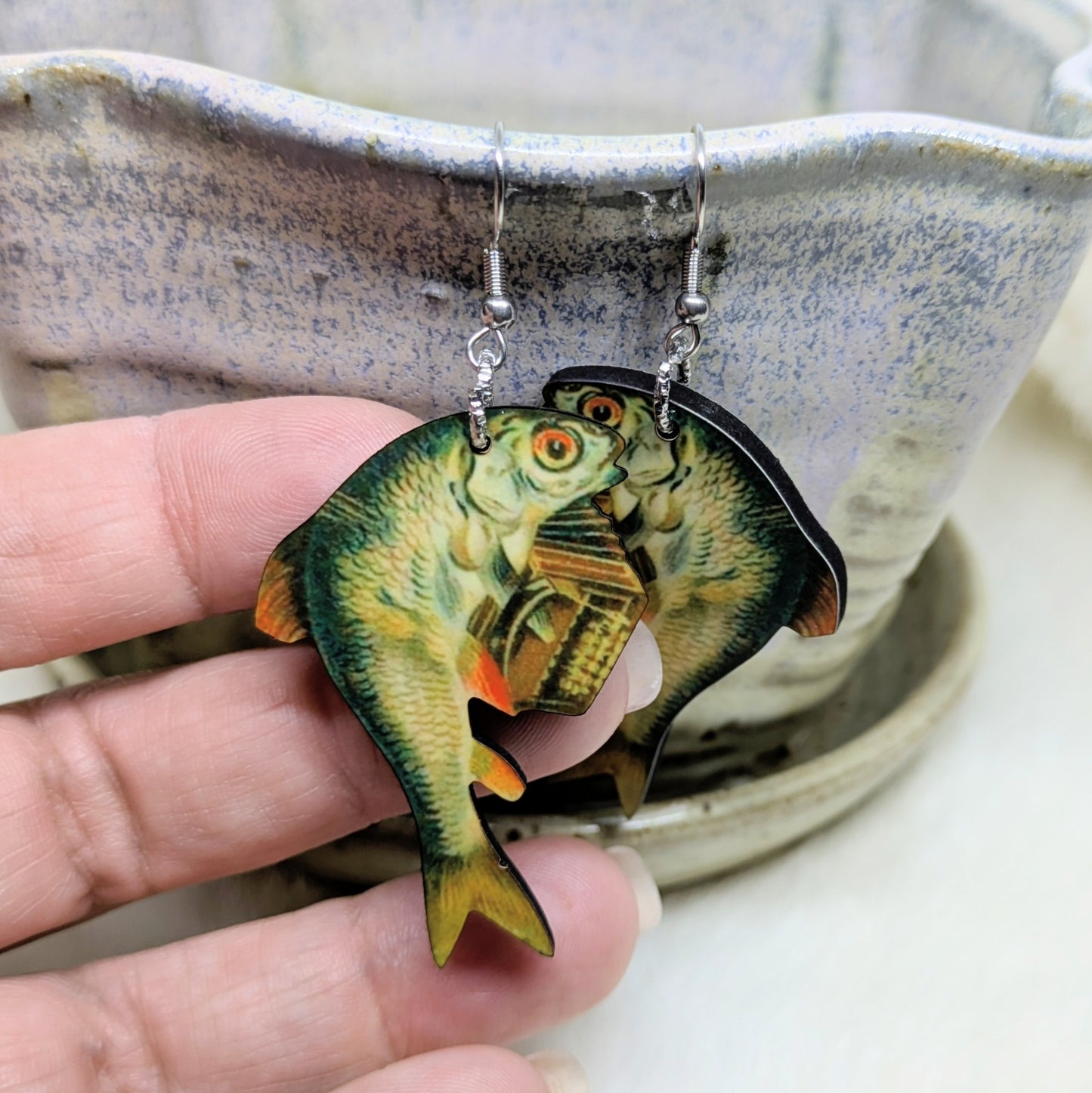 Accordion Fish Earrings Double Sided