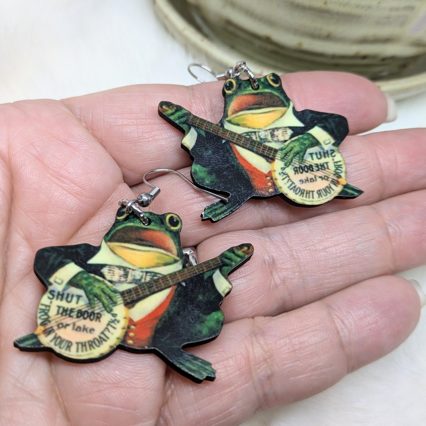Banjo Frog Earrings Double Sided