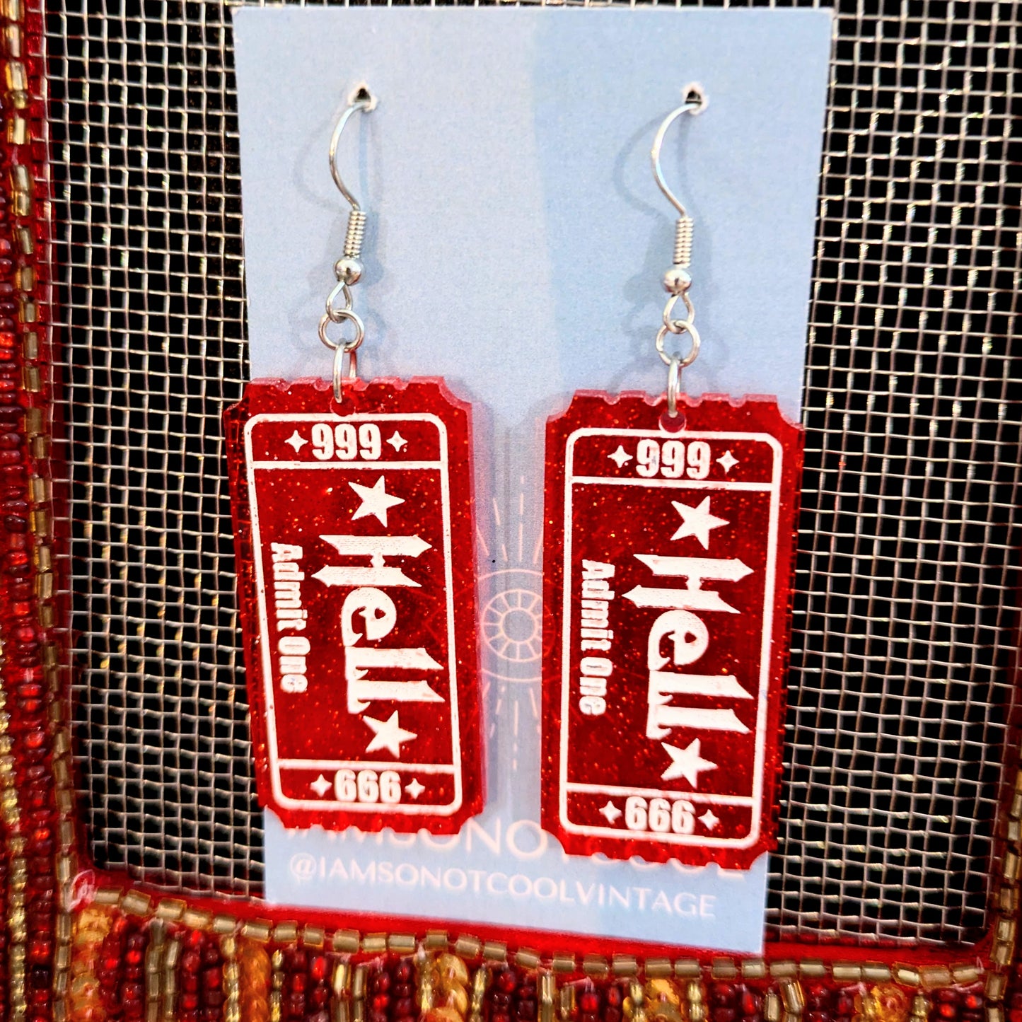 Ticket to Hell Halloween Earrings Acrylic Layered