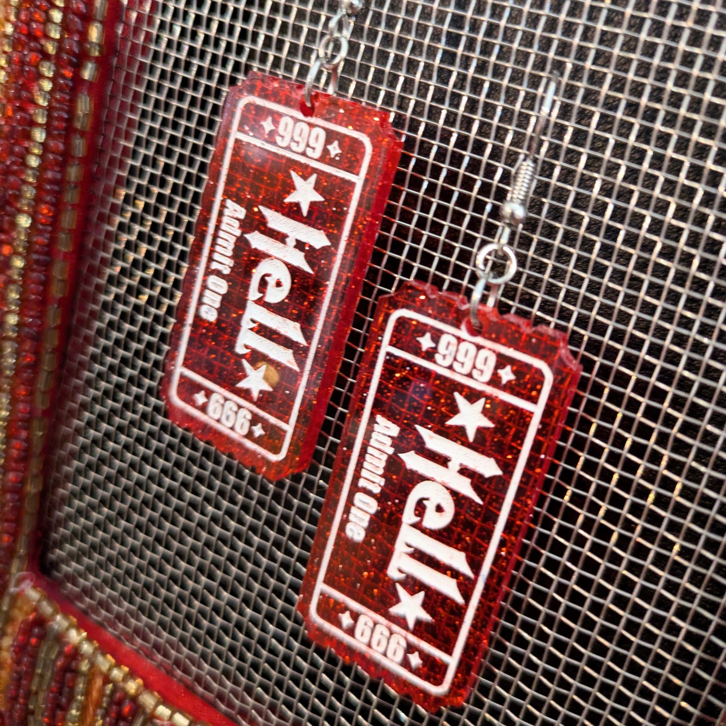 Ticket to Hell Halloween Earrings Acrylic Layered