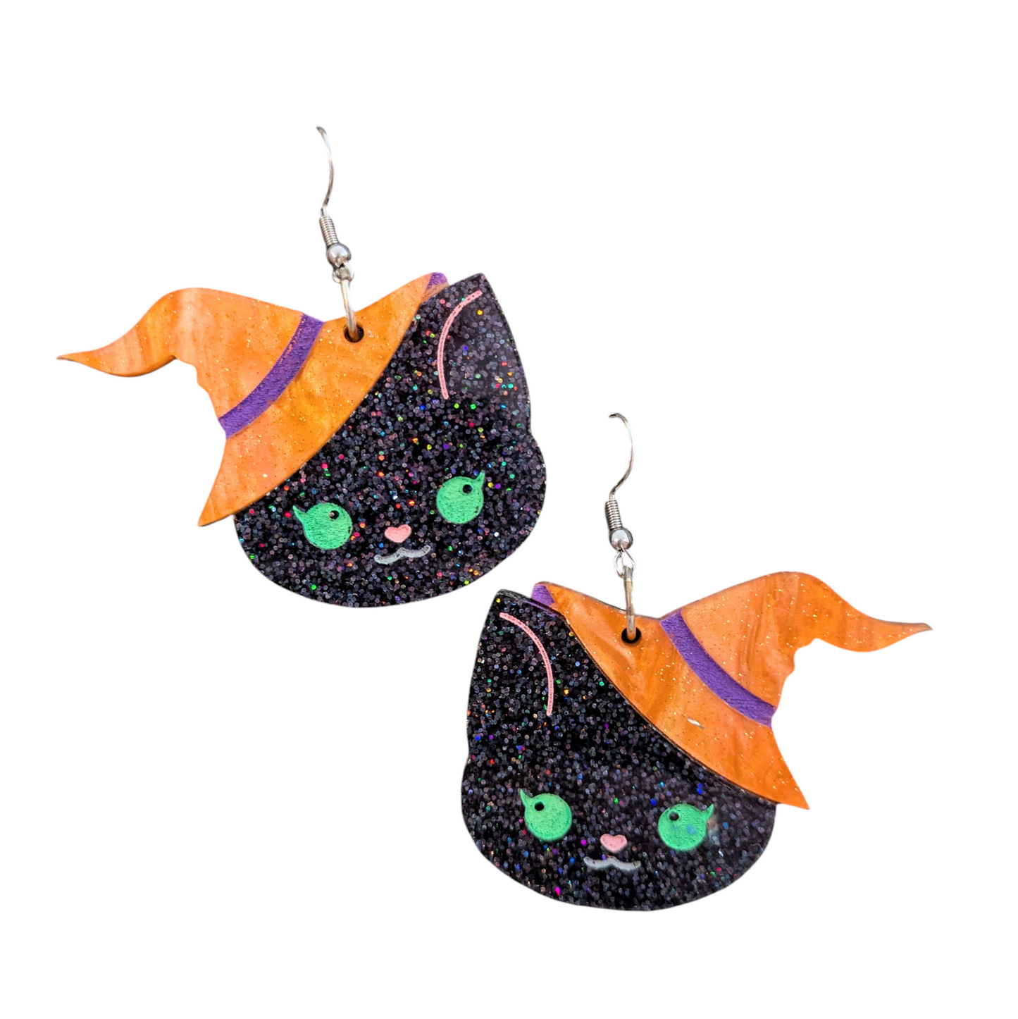 Cute Kitty Witch Halloween Earrings Acrylic Layered
