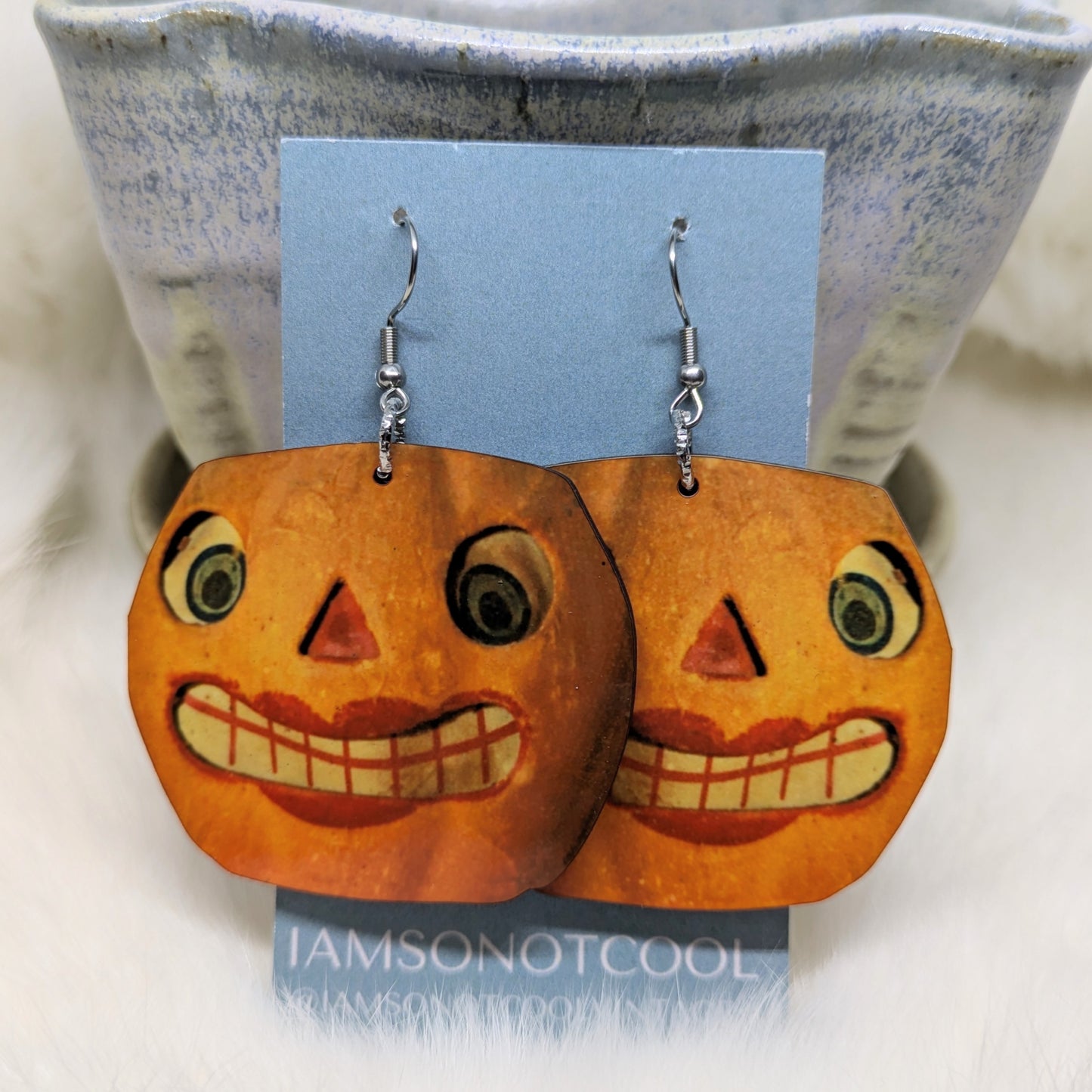 Creepy Pumpkin Earrings Double Sided Vintage Halloween Decoration