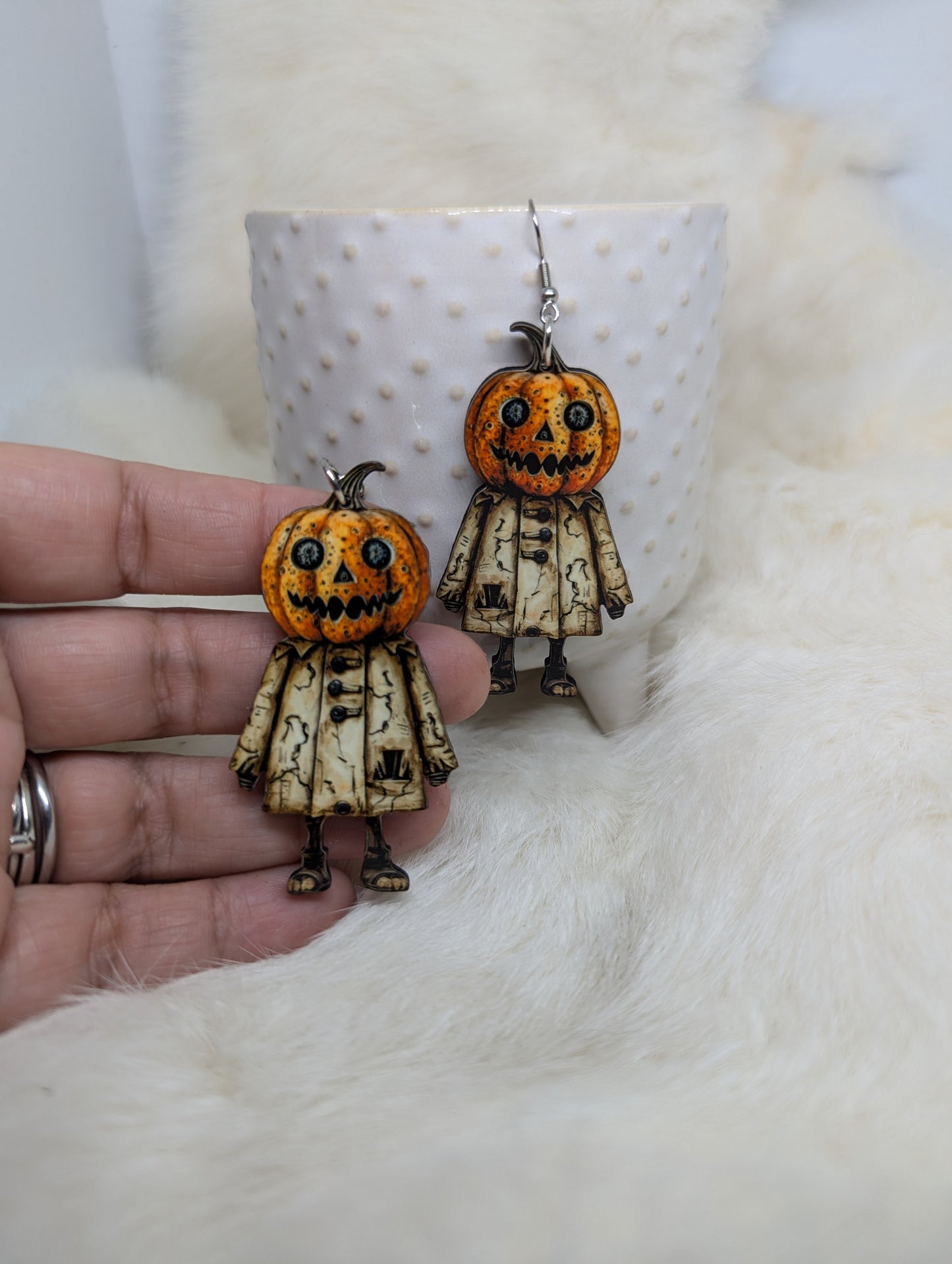 Pumpkin Head Doll Earrings Double Sided