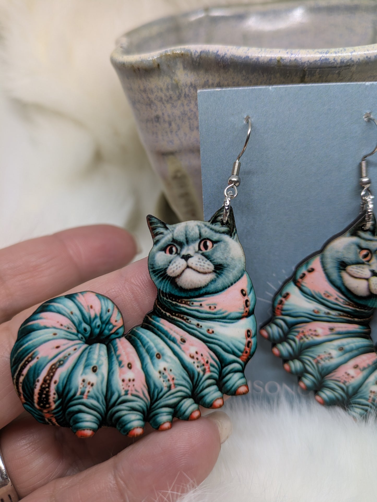 Cat-erpillar Earrings Double Sided Kooky Cat Earrings