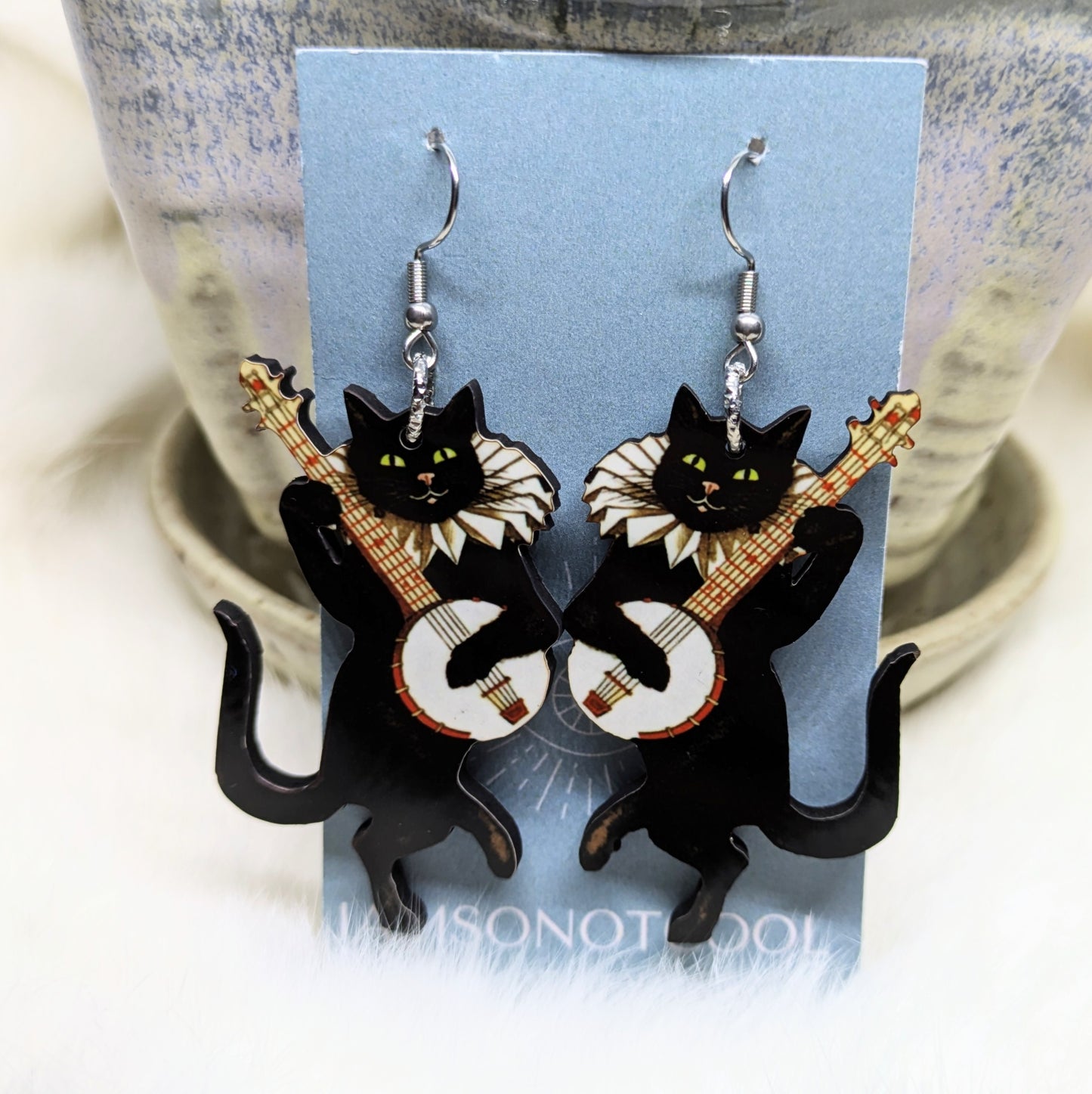Banjo Cat Earrings Double Sided