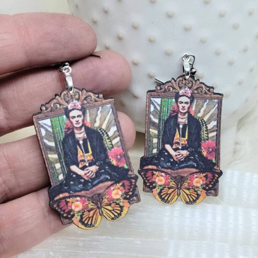 Frida Wood Earrings Single Side