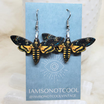 Death Moth Wood Earrings Single Side