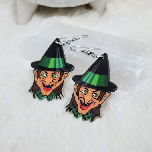Halloween Green Witch Earrings Acrylic