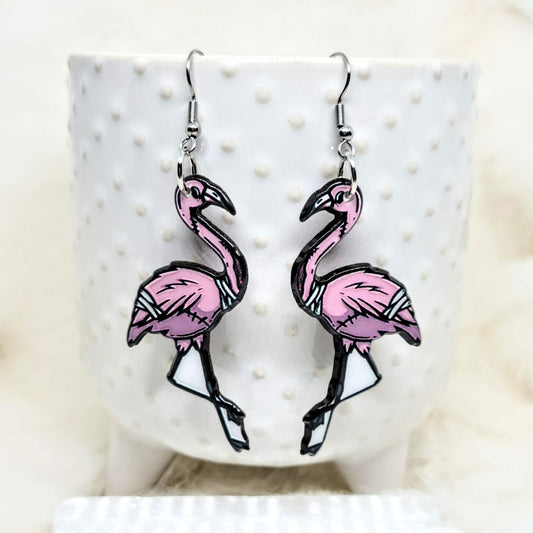 Halloween Flamingo Skeleton Earrings Acrylic