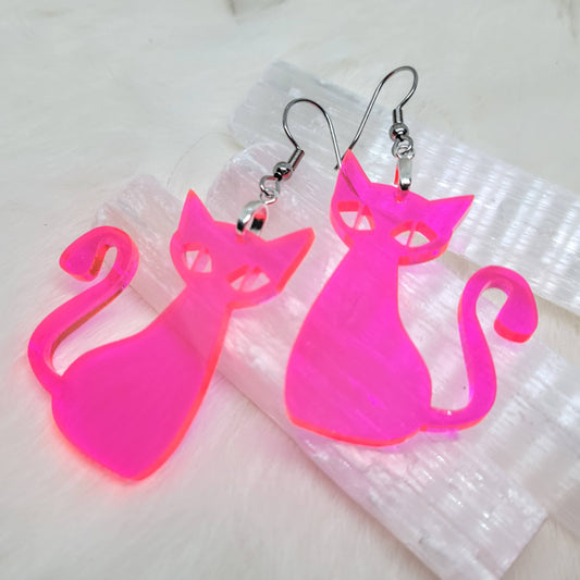 Mid Century Cat Earrings Halloween Earrings Pink