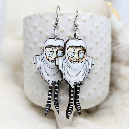 Ghost Ghoul Wood Earrings Single Sided