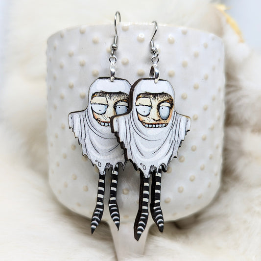 Ghost Ghoul Wood Earrings Single Sided