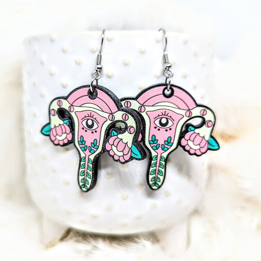 Uterus Eyeball Earrings Acrylic