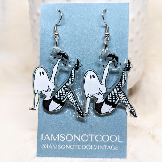 Halloween Ghost Fishnet Earrings Acrylic