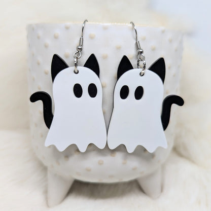 Ghost Cat Acrylic Layered Earrings Single Sided