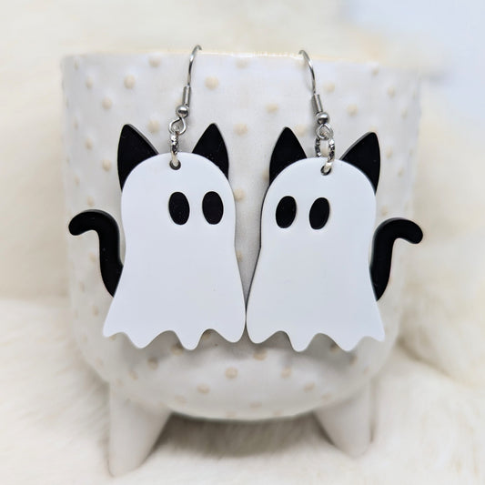 Ghost Cat Acrylic Layered Earrings Single Sided