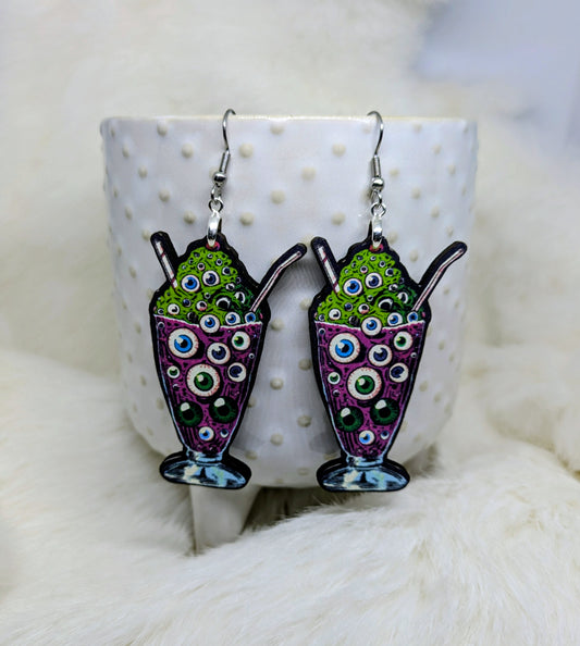Eyeball Float Wood Earrings Single Sided