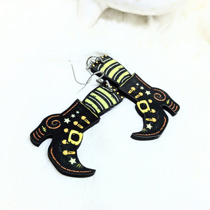 Halloween Witch Boots Earrings Double Sided
