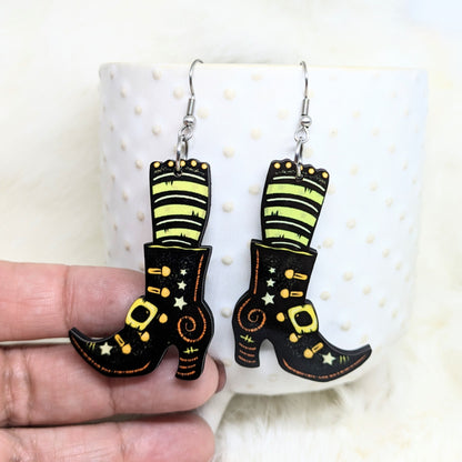 Halloween Witch Boots Earrings Double Sided