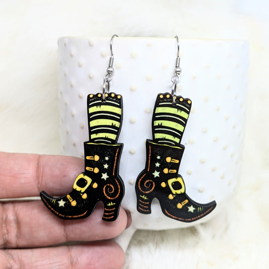 Halloween Witch Boots Earrings Double Sided