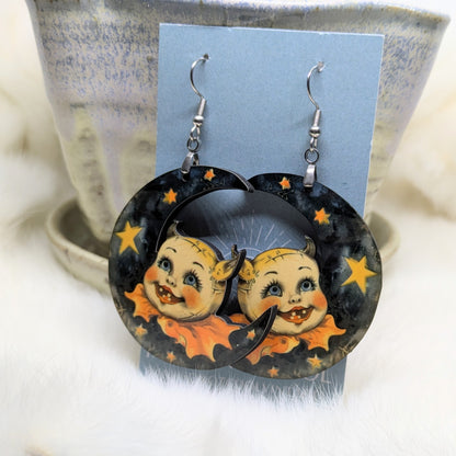 Moon Baby Creepy Halloween Earrings Double Sided