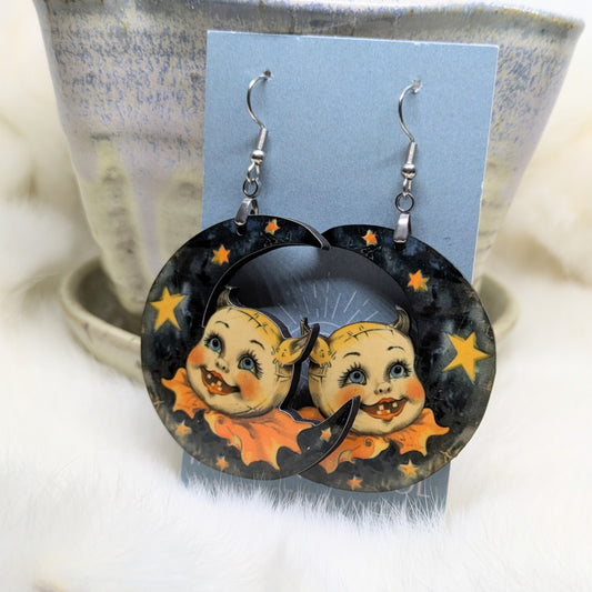 Moon Baby Creepy Halloween Earrings Double Sided