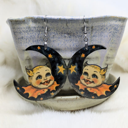Moon Baby Creepy Halloween Earrings Double Sided