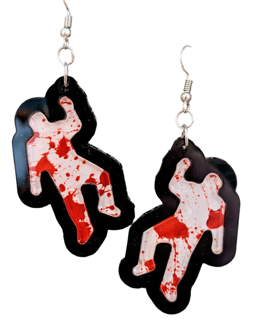 Chalk Outline Halloween Earrings Acrylic Layered