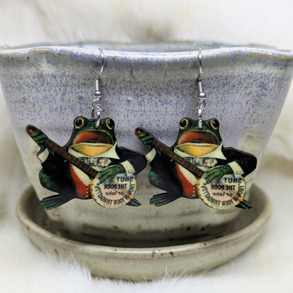Banjo Frog Earrings Double Sided