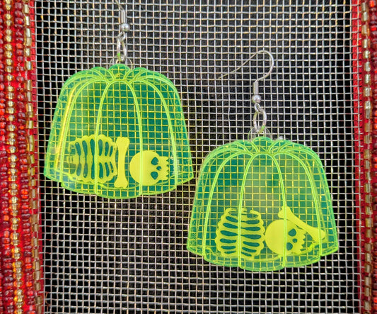 Jello Mold Skeleton Shaker Halloween Earrings Acrylic Layered