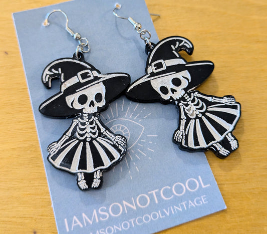 Witch Skeleton Halloween Earrings Acrylic