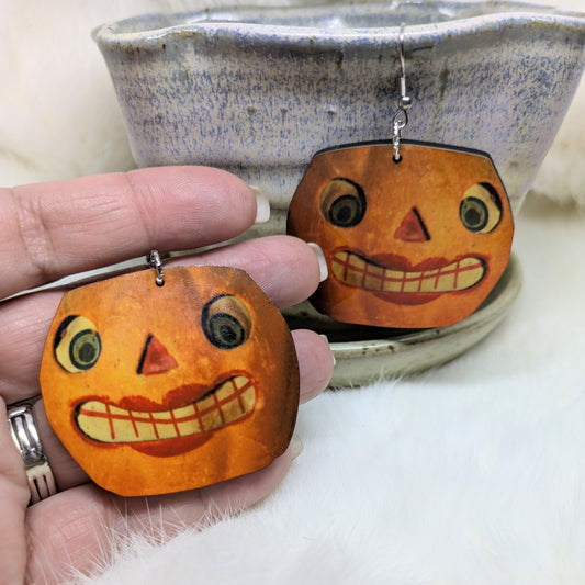 Creepy Pumpkin Earrings Double Sided Vintage Halloween Decoration