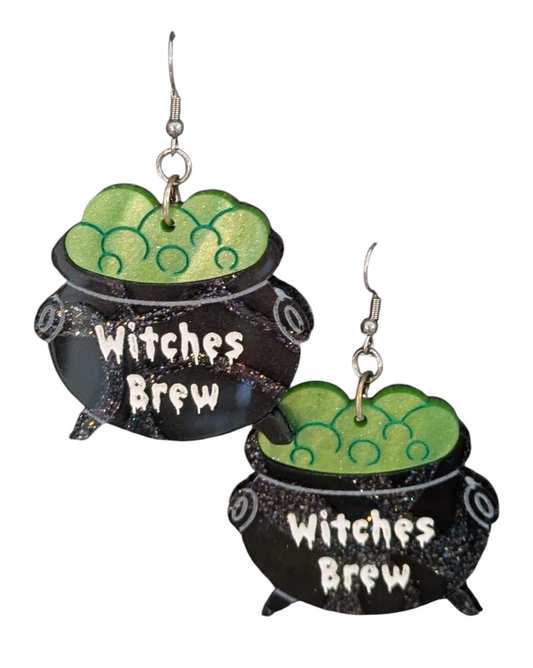 Witches Brew Cauldron Halloween Earrings Acrylic Layered