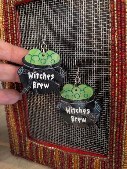 Witches Brew Cauldron Halloween Earrings Acrylic Layered