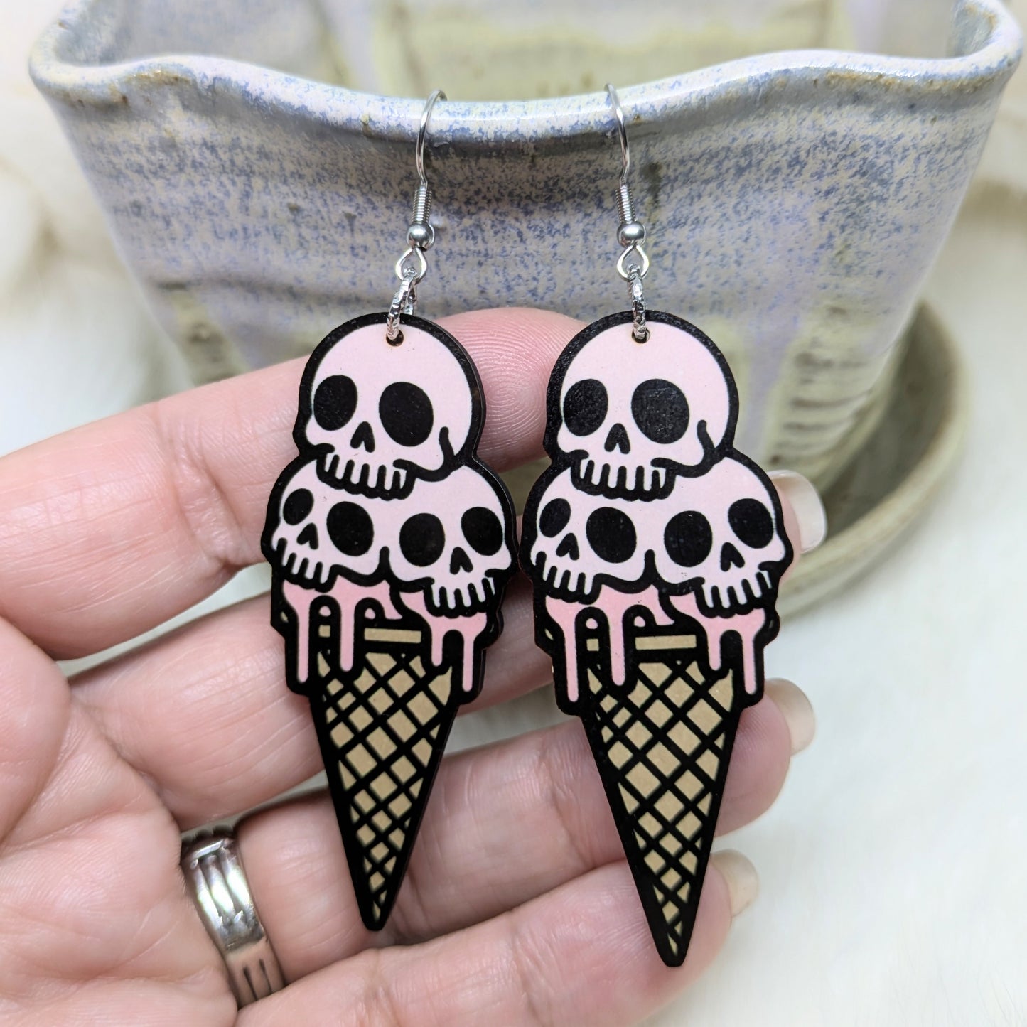 Skull Ice Cream Earrings Double Sided Summer Ween Skull Earrings