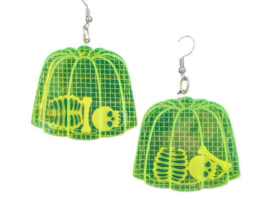 Jello Mold Skeleton Shaker Halloween Earrings Acrylic Layered