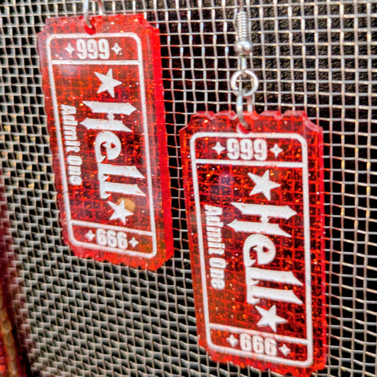 Ticket to Hell Halloween Earrings Acrylic Layered