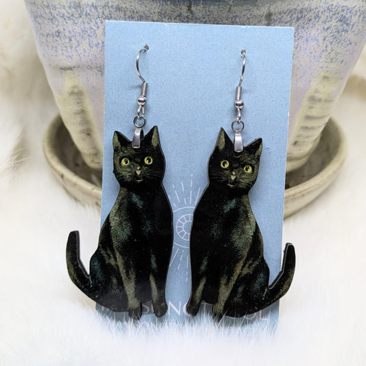 Black Cat Earrings Double Sided Vintage Halloween Earrings
