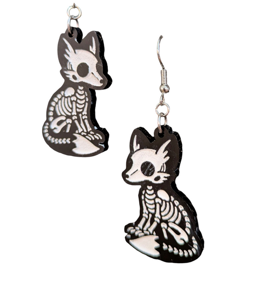Fox Skeleton Halloween Earrings Acrylic