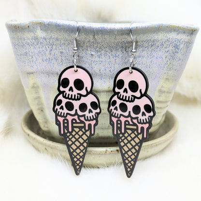 Skull Ice Cream Earrings Double Sided Summer Ween Skull Earrings