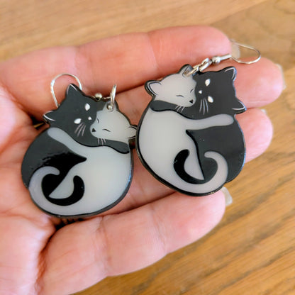 Two Cats Halloween Earrings Glow in the Dark Acrylic Layered