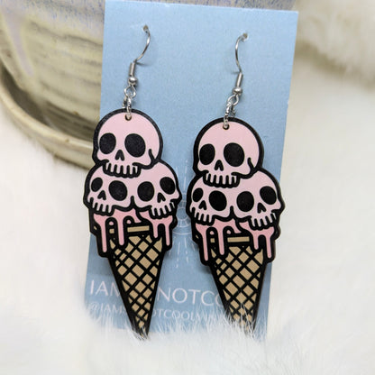 Skull Ice Cream Earrings Double Sided Summer Ween Skull Earrings
