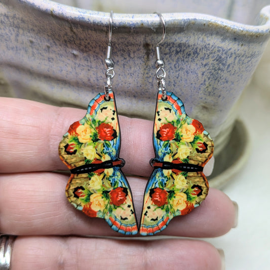 Butterfly Earrings Double Sided Floral