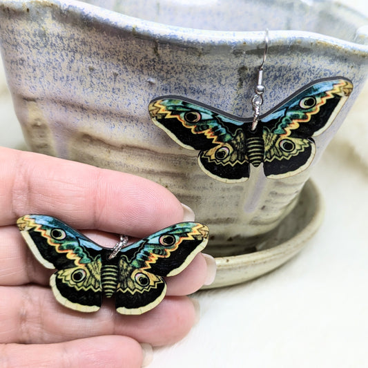 Moth Earrings Double Sided Brown and Green