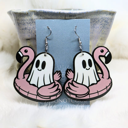 Flamingo Floating Ghost Earrings Double Sided Summer Ween Earrings