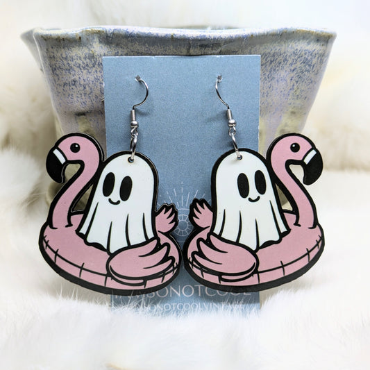 Flamingo Floating Ghost Earrings Double Sided Summer Ween Earrings