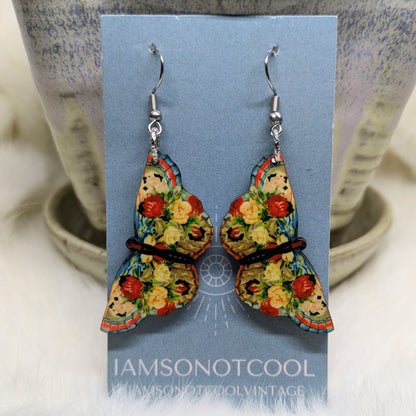 Butterfly Earrings Double Sided Floral