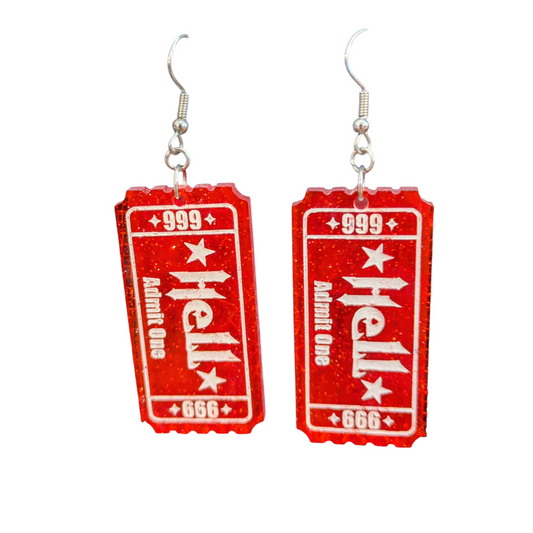 Ticket to Hell Halloween Earrings Acrylic Layered