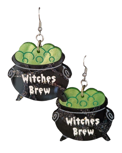 Witches Brew Cauldron Halloween Earrings Acrylic Layered
