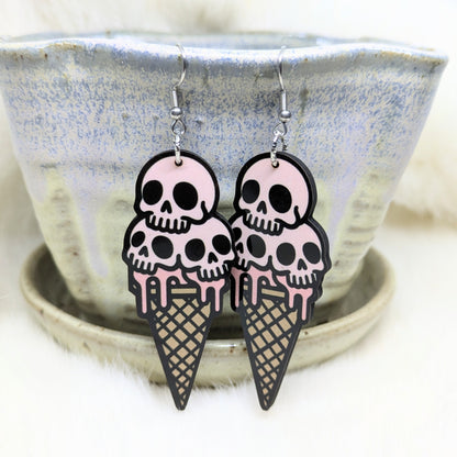 Skull Ice Cream Earrings Double Sided Summer Ween Skull Earrings